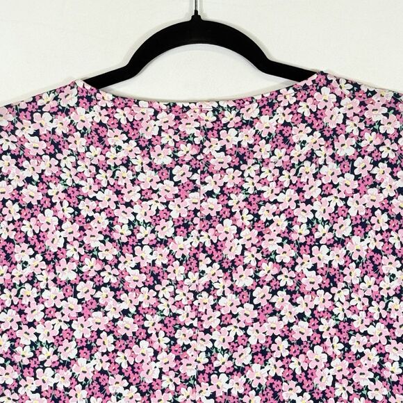 Lands' End Pink Floral Knit Short Sleeve Fit Flare Dress Womens Sz Large‎ 14 16 - Picture 5 of 7